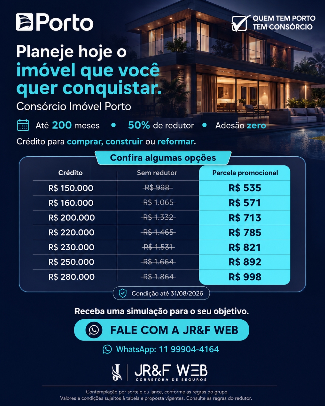 JRF WEB CORRETORA- TABELAS PROMOÇÃO CONSÓRCIO PORTO AGOSTO 2026-150 MIL A 280MIL
