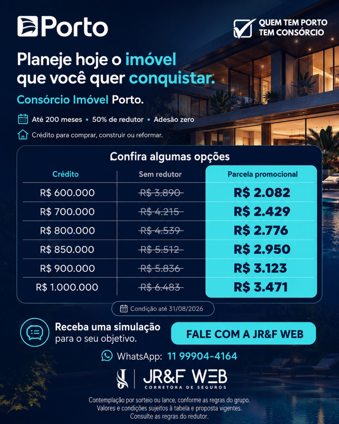 JRF WEB CORRETORA- TABELAS PROMOÇÃO CONSÓRCIO PORTO AGOSTO 2026-600 MIL A 1 MILHÃO